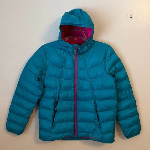 Marmot Girls Puffer Hooded Jacket With Pockets Teal/Hot Pink Size XL - Picture 2 of 13